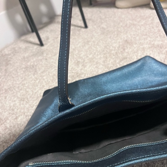 Coach Blue Pebbled Leather Tote Shoulder Bag Silver Logo Classic Everyday Purse - Picture 13 of 14